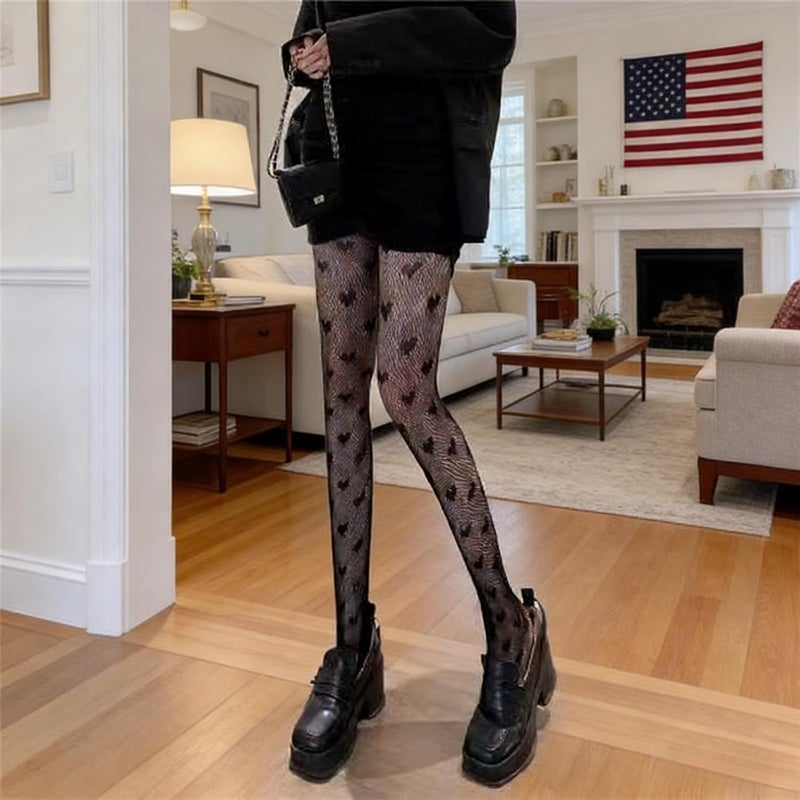 Amazleer Women's Fishnet Tights with Butterfly Flower Pattern, High Waist Mesh Stockings, Streetwear Leggings - Image 3